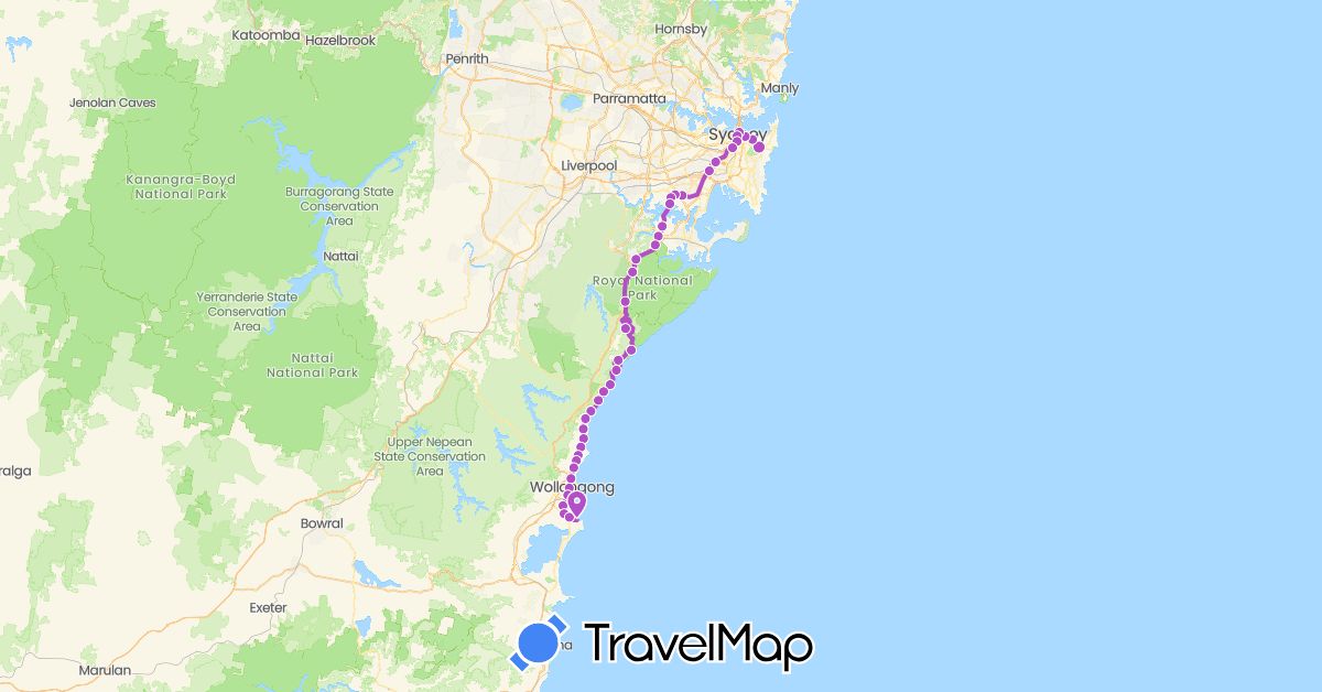TravelMap itinerary: train in Australia (Oceania)