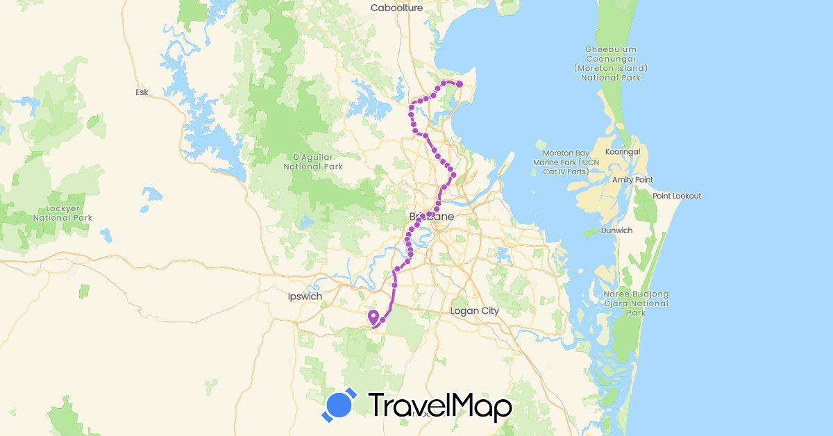 TravelMap itinerary: driving, train in Australia (Oceania)
